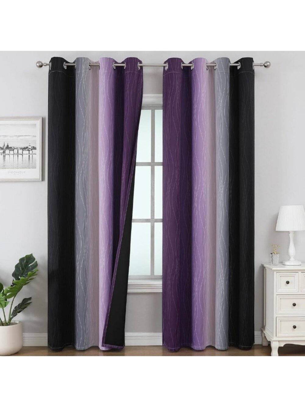 84-Inch Black and Purple Ombre Blackout Curtains for Light Blocking & Privacy